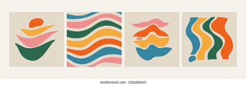 Abstract retro rainbow hand painted illustration for wall decoration, postcard or brochure design. Fashion vector illustration, flat design, cartoon. All elements are isolated.
