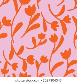 Abstrait Retro Tulipes rouges mignon motif harmonieux d'Image vectorielle de fleur sur fond rose. Parfait pour les tissus, les fonds d'écran et les projets pour enfants. 