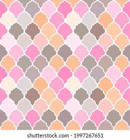Abstract retro rococo vintage seamless pattern, classic damask textile ornament. White pink rose blush coral gray yellow orange simple background. Can be used for gift wrap fabrics, wallpapers. Vector