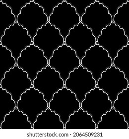 Abstract retro rococo vintage seamless pattern, classic damask textile ornament. White black simple background. Can be used for gift wrap, fabrics, wallpapers. Vector