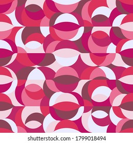Abstract retro round shapes pattern in pink shades. Vector seamless pattern design for textile, fashion, paper and wrapping. 