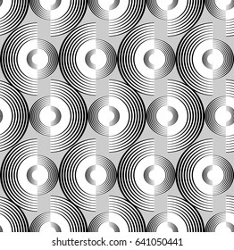 Abstract retro rounded geometric patterns composed of mono line semicircle, black line on white background,