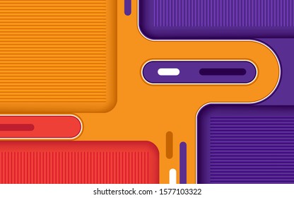 Abstract retro rounded shape decorative background. Purple and orange color geometric shape.