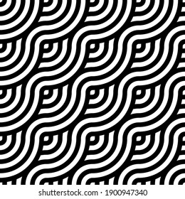 Abstract retro seamless linear flowing pattern with circles for packaging, merchandise, advertising etc.