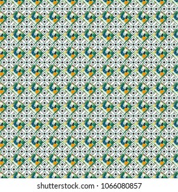 Abstract retro seamless pattern of geometric shapes. Vector illustration. Colorful mosaic backdrop in gray, green and white colors. Geometric hipster tiles background.