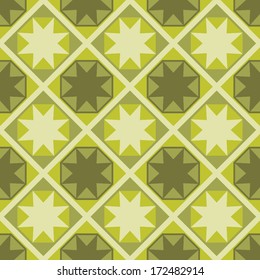 abstract retro seamless pattern in green stars and checkered