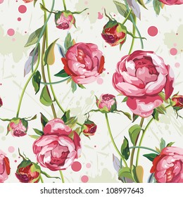 Abstract retro Seamless peony wallpaper pattern. Elegance background, vector illustration