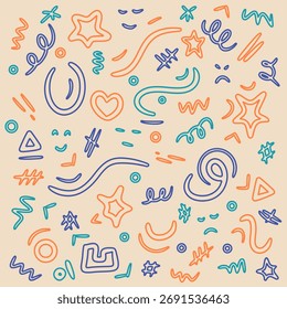 Abstract retro seamless stroke pattern. Colorful hand drawn doodle shapes background