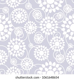 Abstract retro seamless vector pattern on light purple background. Trendy summer or spring motif. Can be used for fabric,cloth,textile,wallpaper,tile,wrapping,scrapbooking,covers,carpet and home decor