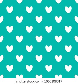 Abstract retro seamless vector pattern with cute white hearts on green background. Summer motif. Can be used for fabric,cloth,textile,wallpaper,tile,wrapping,scrapbooking,covers,carpet and home decor.