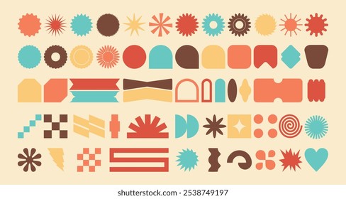 Abstract Retro Shapes. Retro Badges. Groovy Retro Bundle Set.