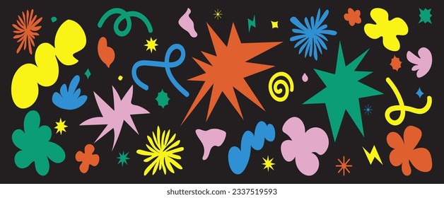 Abstract retro shapes set. Groovy funky flower, bubble, star, loop, waves in trendy retro 90s 00s cartoon style. Contemporary aesthetic element for logo, decoration, sticker. Vector illustration