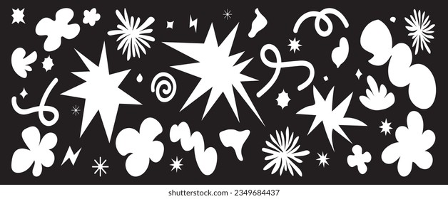 Abstract retro shapes set. Groovy funky flower, bubble, star, loop, waves in trendy retro 90s 00s cartoon style. Contemporary aesthetic element for logo, decoration, sticker. Vector illustration