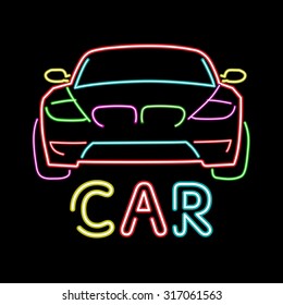 abstract retro sign car neon sign, vintage billboard, bright signboard, light banner, vector Illustration