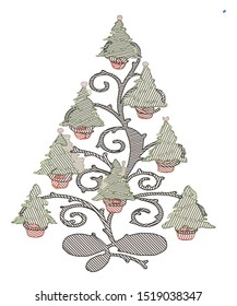 abstract retro sketch of christmas tree, vector illustration