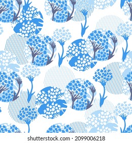 Abstract Retro Spring Blue Floral Silhouette Vector Graphic Seamless Pattern can be use for background and apparel design