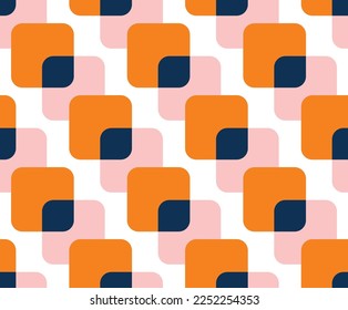 Abstract Retro Squares Geometric Shapes Vector Seamless Pattern Trendy Fashion Colors Minimal Design