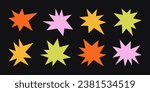 Abstract Retro Stars Shapes and Funky Groovy Sparks Forms. Vector Geometric Elements in Cartoon 90s Style for Patterns, Stickers , Badges, Posters, Web Design