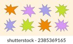 Abstract Retro Stars Shapes and Funky Groovy Sparks Forms. Vector Geometric Elements in Cartoon 90s Style for Patterns, Stickers , Badges, Posters, Web Design