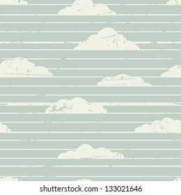 Abstract retro striped background with clouds