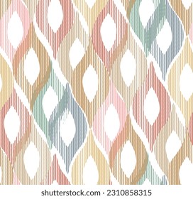 Abstract Retro Striped Ikat Diamond Shapes Geometric Vector Seamless Pattern Trendy Colors Perfect for Curtains Upholstery Fabrics or Pillow Designs