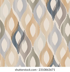 Abstract Retro Striped Ikat Diamond Shapes Geometric Vector Seamless Pattern Trendy Colors Perfect for Curtains Upholstery Fabrics or Pillow Designs Beige Brown Tones