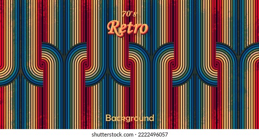 Abstract retro style background with colorful rounded stripes lines pattern and grunge texture vintage design