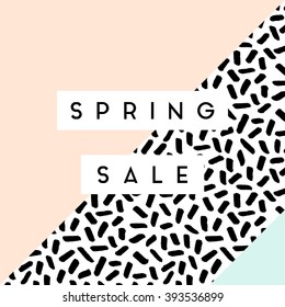 Abstract retro style geometric design in black, white and pastel colors. Spring sale brochure, poster, advertising design.