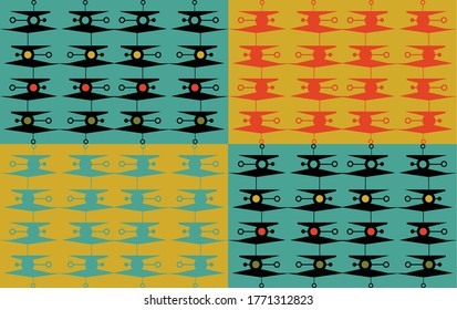 Abstract retro style pattern with geometric shapes. Yellow, red and blue color. Vector