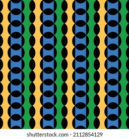Abstract Retro Stylish Geometric Vertical Chains Seamless Pattern Trendy Fashion Colors Minimalist Concept Blue Green Yellow Tones