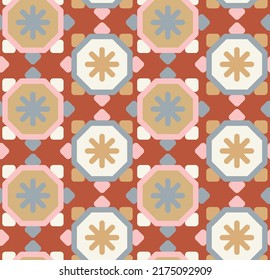 Resumen Estilo Retro Sol Estilo Patrón Geométrico Sin Marea Forma de Octagon Colores de moda a la moda Perfecto para la impresión de tela de Allover o envolver papel de tonos marrones