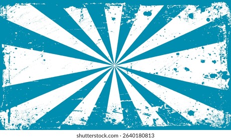 Abstract retro sunburst design in turquoise blue and white with grunge texture decorative element suitable for various design applications