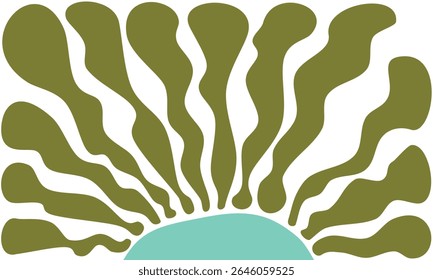 Abstract Retro Sunburst Wall Art Organic Green Sun Rays with Mid Century Modern Style