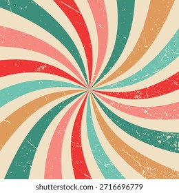 Abstractas fondo de remolino retro con rayas radiales curvas en colores vintage apagados. Ideal para carteles, Fondos de pantalla, portadas, empaques, marcas, gráficos de redes sociales y proyectos de diseño de estilo retro.