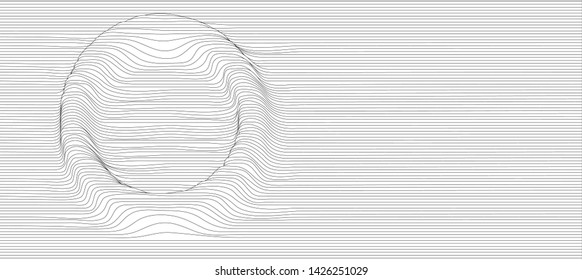 Abstract retro technology halftone line art circles vector background.