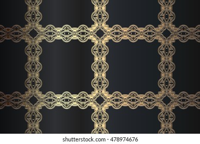 Abstract retro texture, embossed decoration background, brown openwork pattern in the form of decorative lattice on a black background