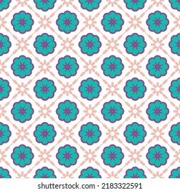 Resumen Estilo de mosaico retro Florales ornamentales geométricos Patrón sin inconvenientes Colores de moda Sencillo Concepto elegante Perfecto para impresión de tela de alamante o papel envuelto Decorativo Tiffany Azul