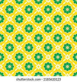 Abstract Retro Tile Style Geometric Ornamental Florals Seamless Pattern Trendy Fashion Colors Simple Elegant Concept Perfect for Allover Fabric Print or Wrapping Paper Decorative Yellow Green Tones