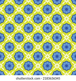 Resumen Estilo de mosaico retro Florales ornamentales geométricos Patrón sin inconvenientes Colores de moda Simple Concepto Elegante Perfecto para impresión de tela de alamante o papel de envolver Tonos azul neón verde