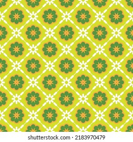 Abstract Retro Tile Style Geometric Ornamental Florals Seamless Pattern Trendy Fashion Colors Simple Elegant Concept Perfect for Allover Fabric Print or Wrapping Paper Decorative Neon Green Orange
