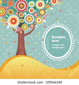 Abstract retro tree with place for text. EPS 10 vector illustration.Contains transparency effects and clipping mask.