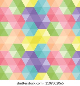 Abstract retro triangle colorful pattern of geometric shapes. Pink gradient mosaic backdrop. Geometric hipster triangular background, vector 