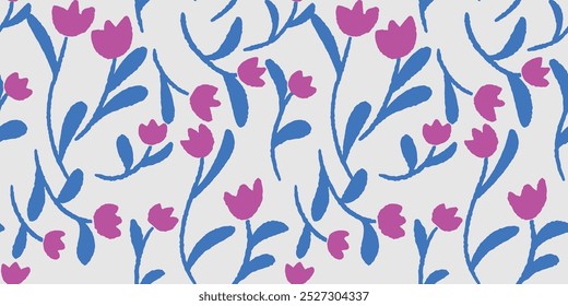 Abstrato Retro Tulipas bonito vetor flor padrão sem emenda. Perfeito para tecido, papéis de parede e projetos infantis. 