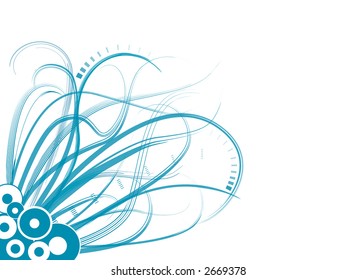 abstract retro vector background with blue branches and retro circles
