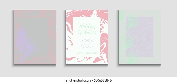 Abstract Retro Vector Banners Set. Noble Monstera Leaves Magazine Design. Geometric Border Texture. Oriental Style Invitation. Hand Drawn Elegant Background. Tie-Dye, Tropical Leaves Flyers.