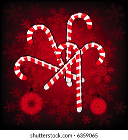 abstract retro vector candy canes and christmas ball ornaments on christmas background
