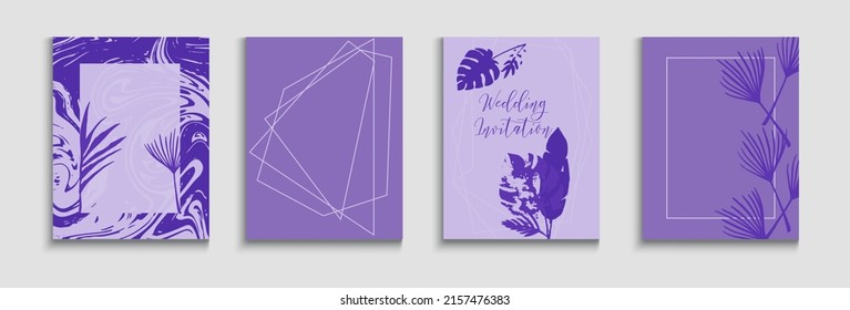 Abstract Retro Vector Cards Set. Geometric Frame Pattern. Hand Drawn Trendy Background. Soft Olive Leaves Magazine Design. Japanese Style Invitation. Tie-Dye, Tropical Leaves Banners.