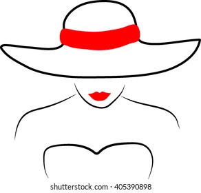 Abstract retro vector digital girl in hut with red lips.