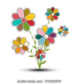 Abstract Retro Vector Flower Isolated on White Background