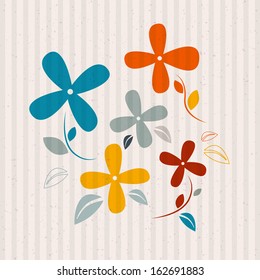 Abstract Retro Vector Flowers on Recycled Paper Background 